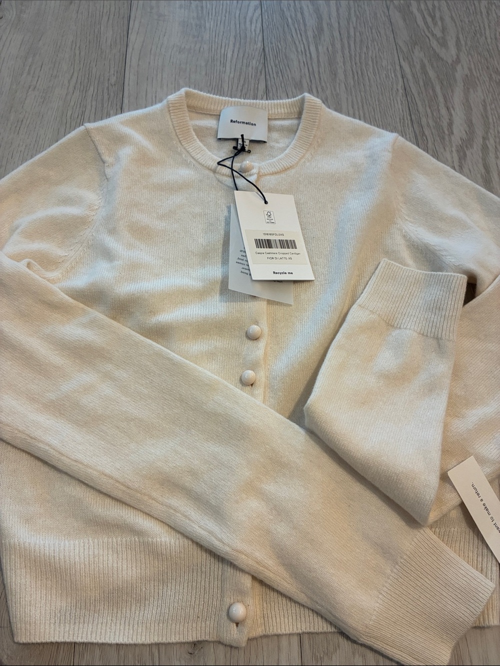 Brand New Reformation Caspia Cashmere Cropped Cardigan fior di latte